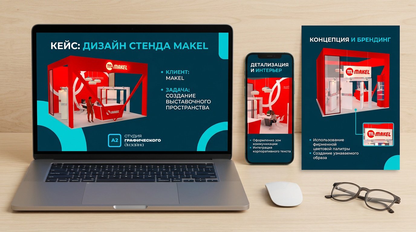 Дизайн выставочного стенда MAKEL в фирменном красном цвете